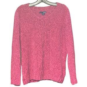 Basic Editions long sleeve sweater colorful pink soft cozy vneck women’s large